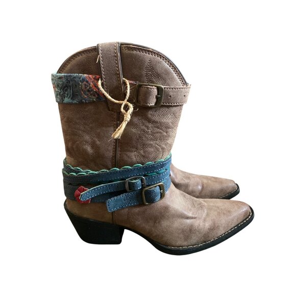 Durango Kids 8" Brown Western Snip Toe Boots Kids Size 4 - Picture 1 of 11